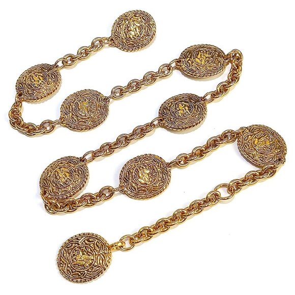 CHANEL CC Logos Horse Oval Coin Charm Belt 31" Gold Tone Auth D-aua85 - Picture 1 of 9